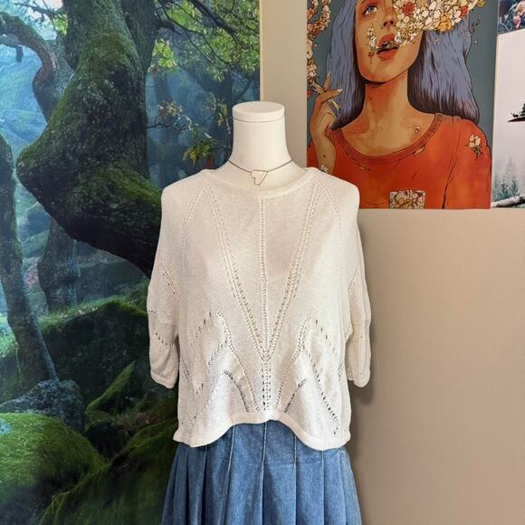 helmut lang open knit linen sweater cream slouchy minimalist pullover - Picture 3 of 6